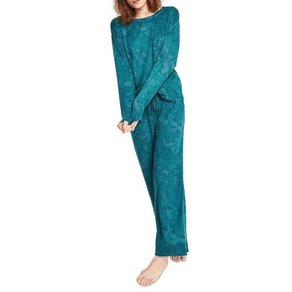 Jenni Women's Sz L Green Subtle Tie Dye 2-pc Cozy Ribbed Knit Pajama Set - Picture 15 of 16